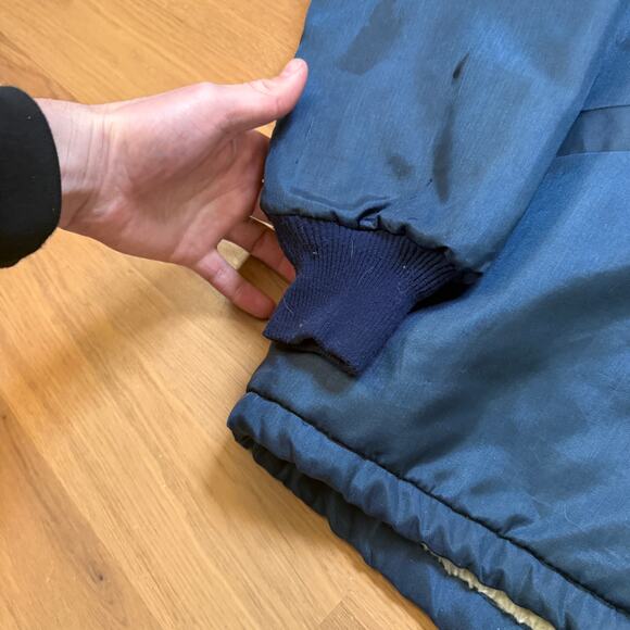 Men's Vintage 80's French King Bowling Center Blue Sherpa Lined Snap Jacket Sz M - Picture 4 of 8